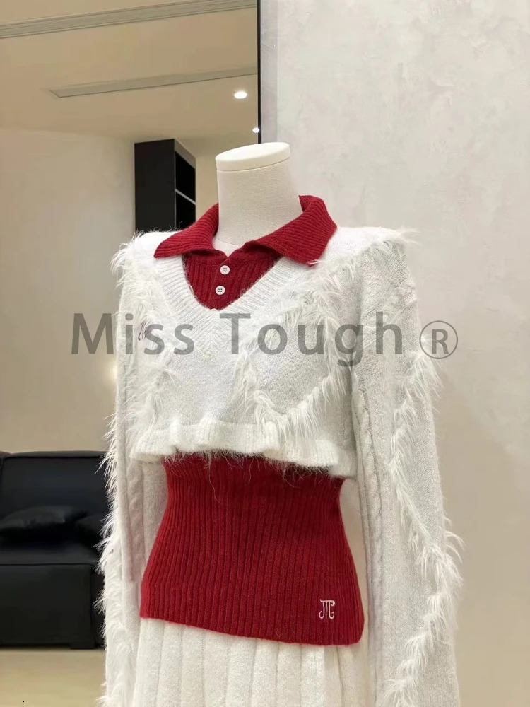 Winter Korean Knit Sweet 3 Piece Sets Women Long Sleeve Slim Pullovers Mini Skirt Women Fashion Christmas Party Y2k Suits 241220