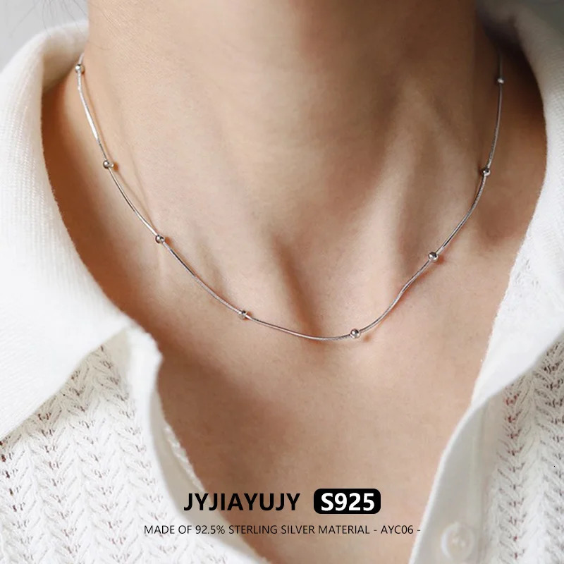 JYJIAYUJY 100% Sterling Silver S925 Necklace 40/45/50CM Snake Chain With 1.5MM Ball Rhodium Plated Jewelry Gift Daily AYC06 241220