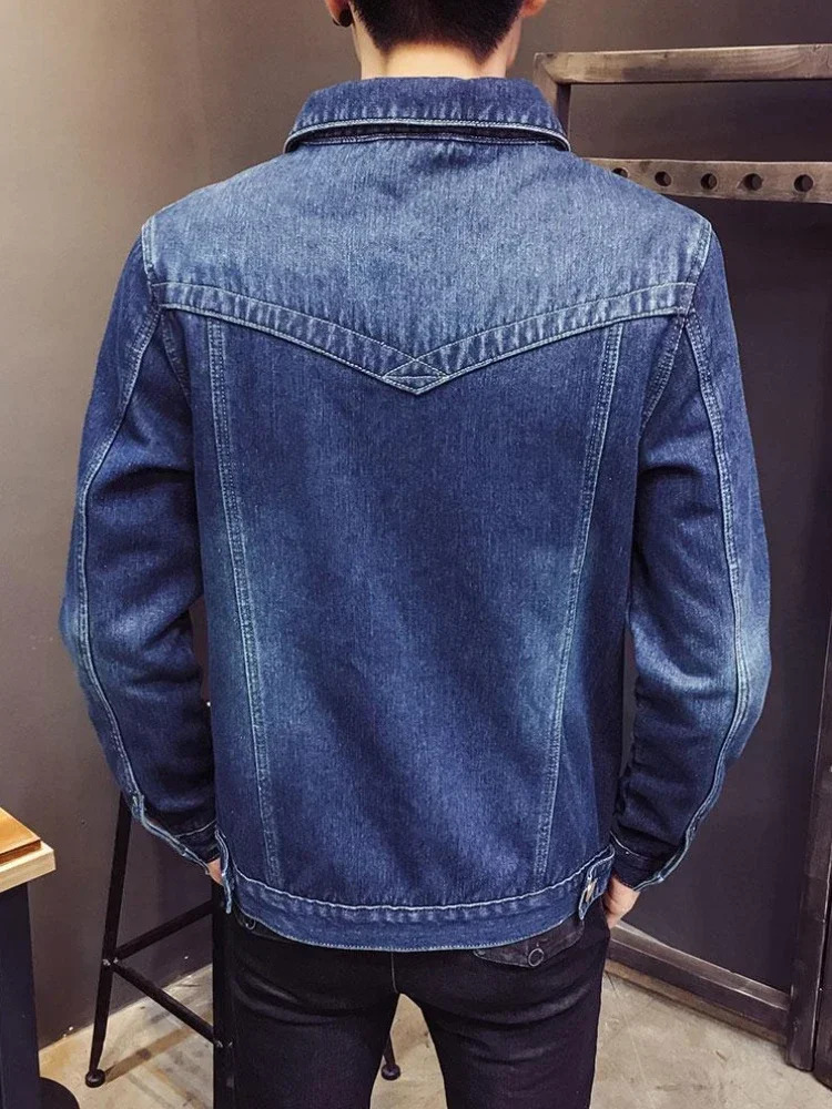 Male Jean Coats with Sheep Mens Denim Jacket Warm Padding Black Padded Wool Button in Lowest Price G Winter Outerwear One Piece 241216