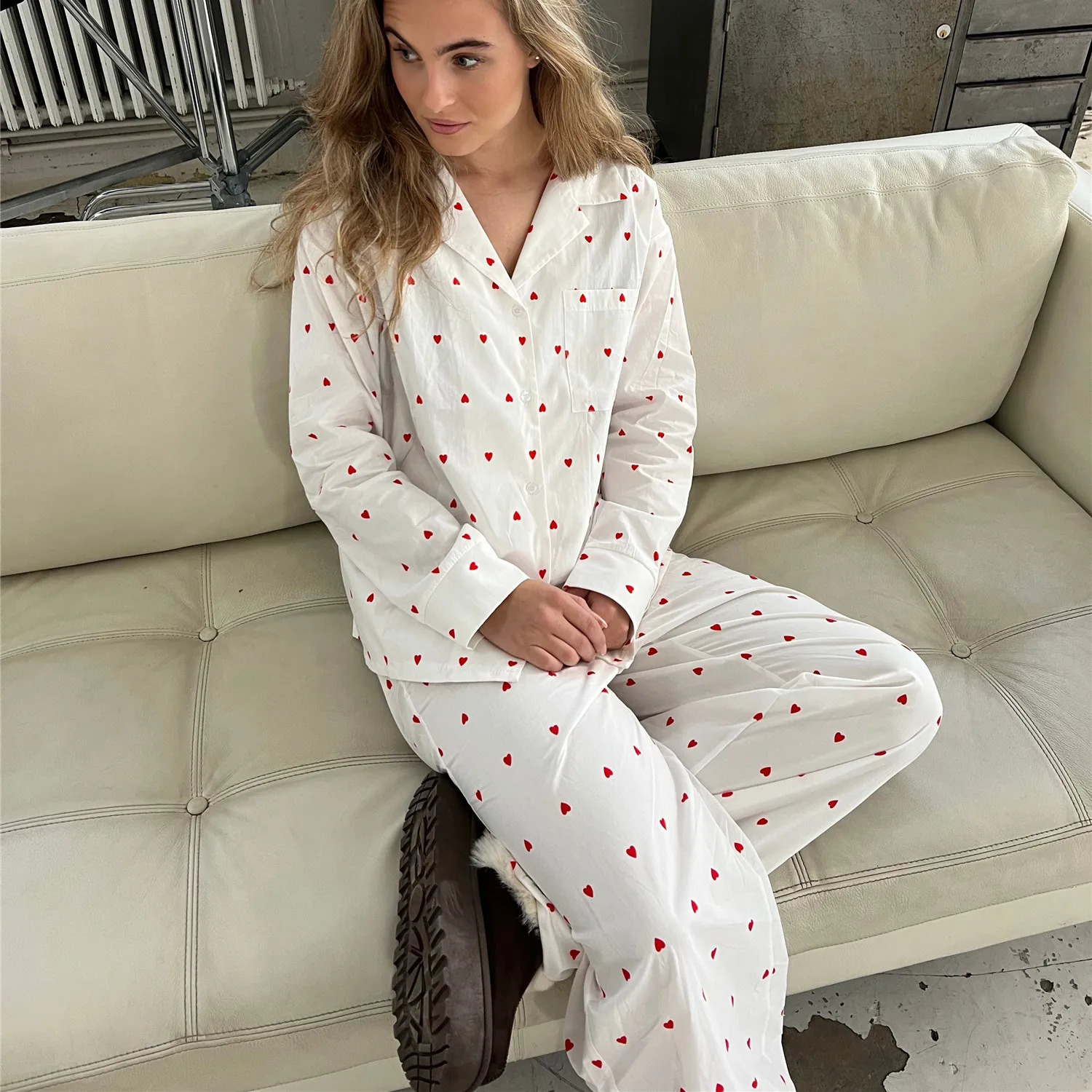 Imcute Floral Pajamas for Women Set Long Sleeve Button Down Shirt and Wide Leg Pants Y2K Fruit Print Lounge Set Sleepwear 241217