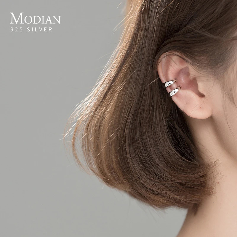 Modian Fashion Minimalist Letter Thick C Shpae 925 Sterling Silver Clips Earring for Women Fine Jewelry Brincos No Pierced Ears 241220