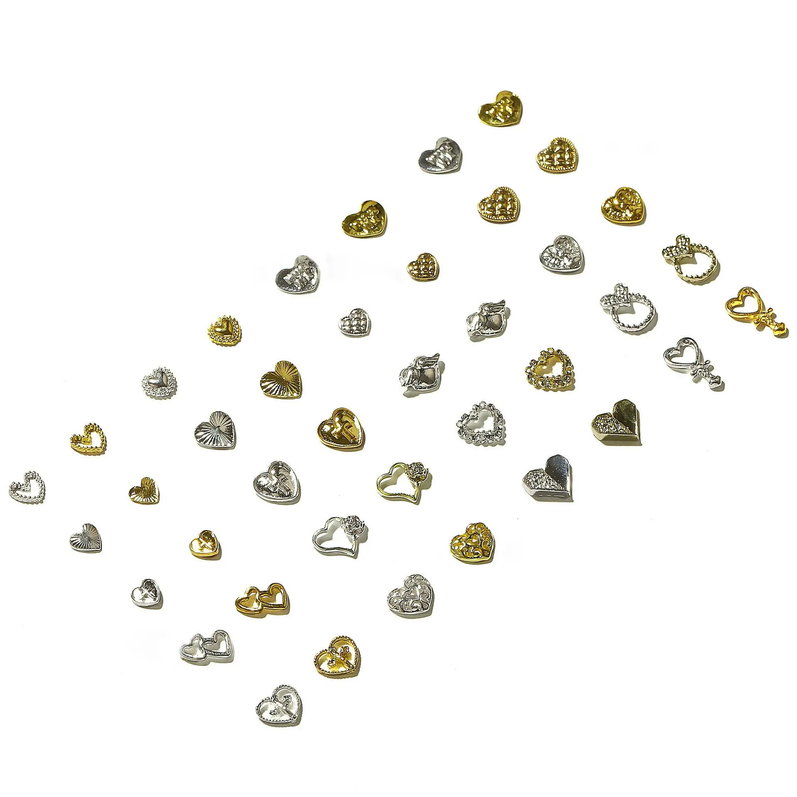 100pcs/lot 3D Alloy Gold Hollow Love Heart Cross Rivets Studs Metal Manicure Nail Art Accessories DIY Nail Decoration Charms 241220