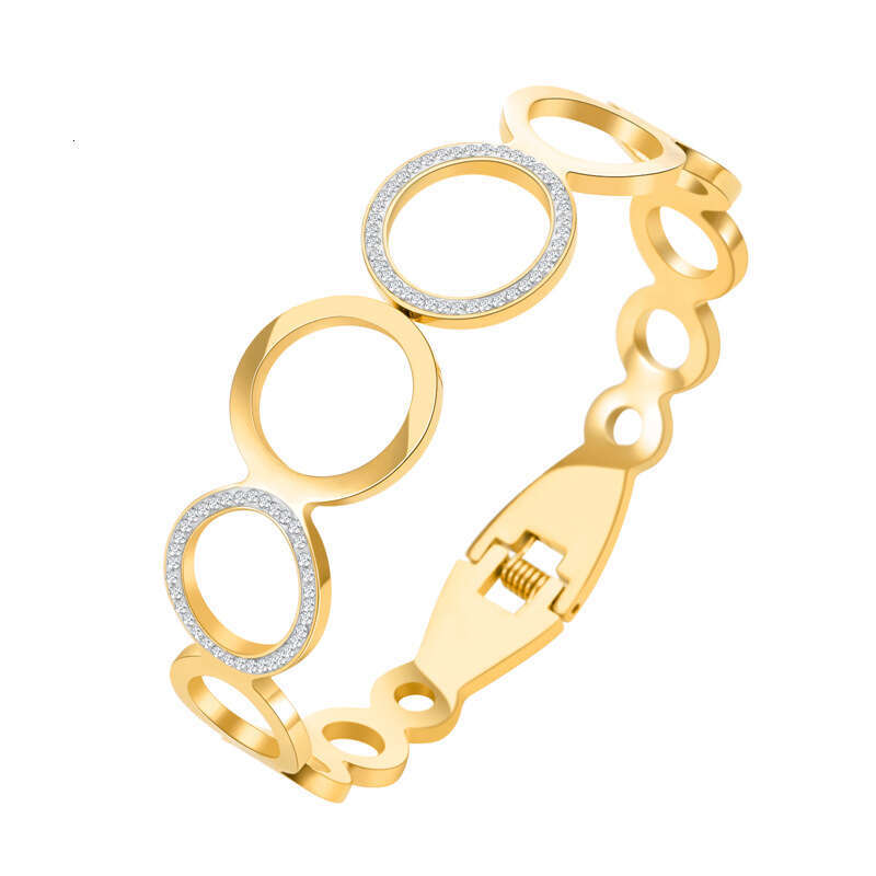 fashionable hollow out circle inlaid circular for womens trend versatile stainless steel jewelry goldplated bracelet