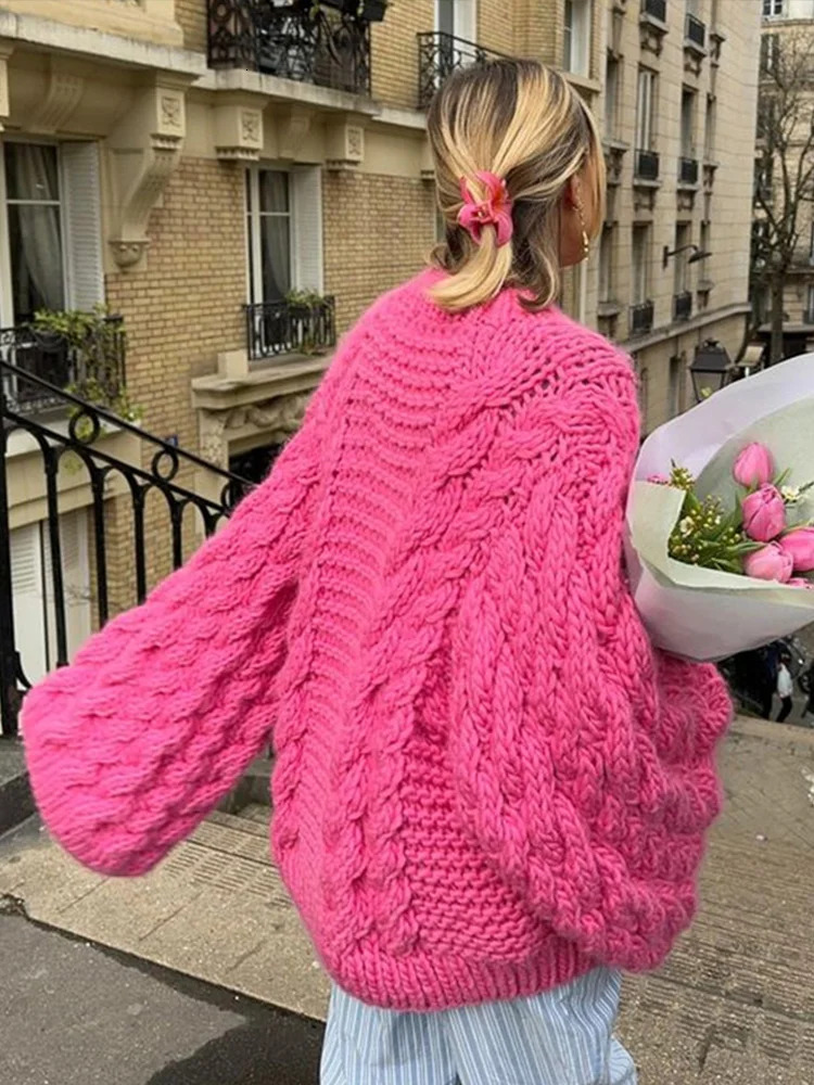 Loose Knitted Women's Sweater High Neck Wide Long Sleeve Female Knitwear Tops 2024 Autumn Winter Fashion Oversized Lady Pullover