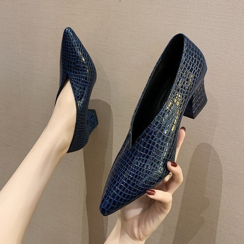 Single Shoes Women 2022 All-Match Retro Women's Thick Heel Spring And Autumn New Pointed V Mouth Comfortable High Heels