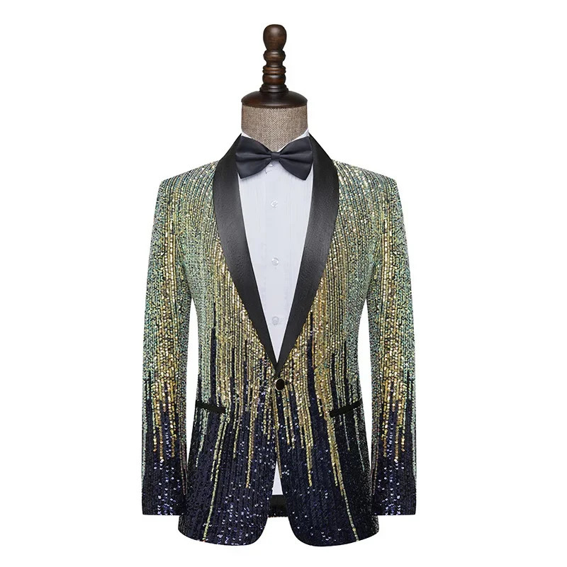 Fashion Mens Jacket Meteor Gradient Sequins Suit Coat Stage Performance Host Wedding Only Blazer 241218