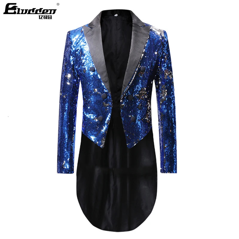 Mens Shiny double sided color Sequins Tuxedo Jacket Slim Fit Tailcoat Dress Coat Swallowtail Dinner Party Wedding Suit Jackets 241218