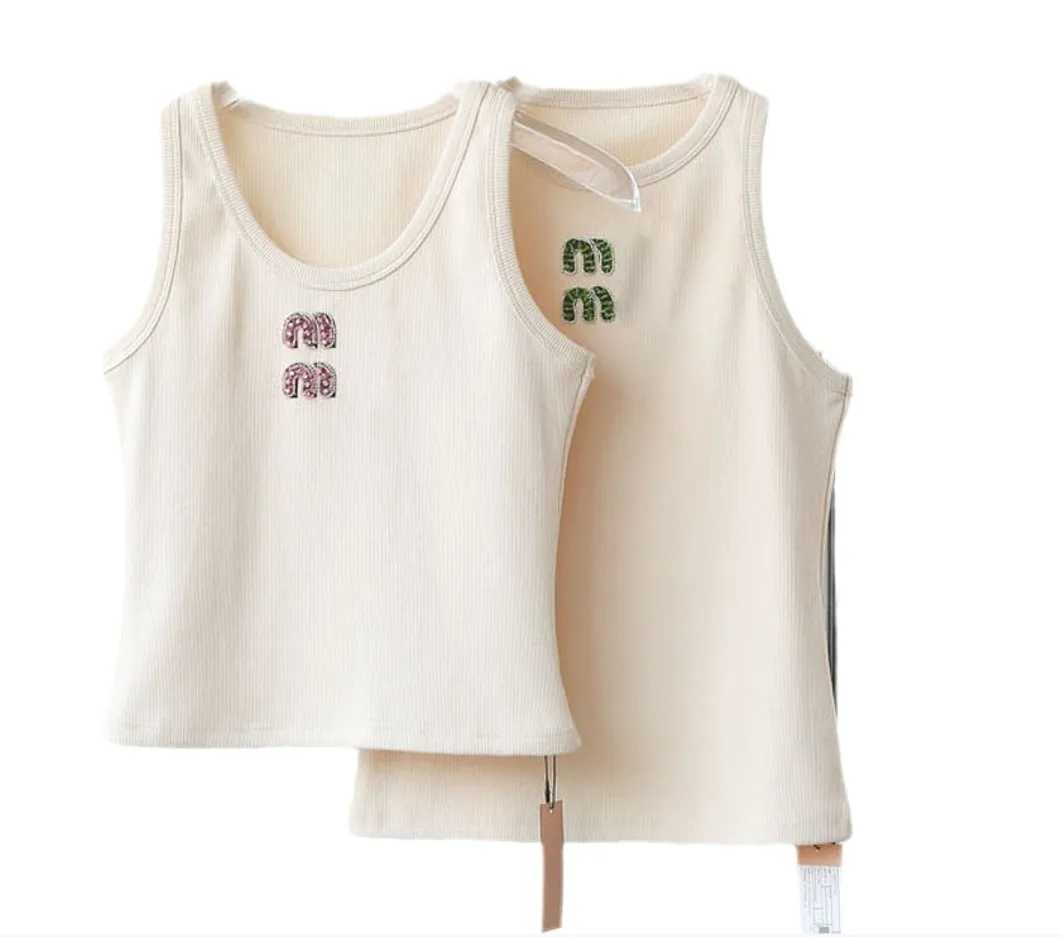 Womens Tank Tops Ribbed Crop Top - Basic Elastic Round Neck Summer Cami in White with Glitter Detail - Ideal for Casual Wear y250528TW7E