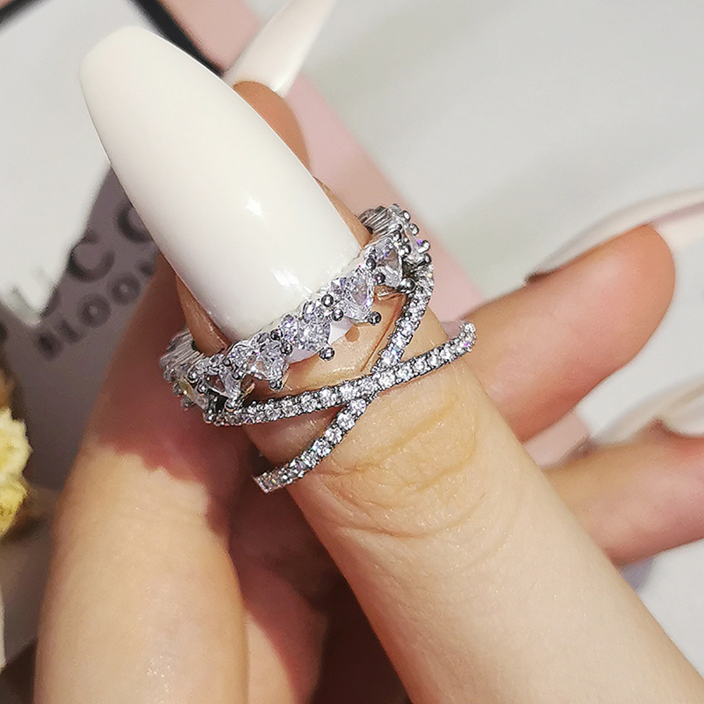 2PCS Couple Wedding Rings Set Simple Fashion Jewelry 925 Sterling Silver Heart Shape 5A Cubic Zircon CZ Diamond Party Elegant Women Engagement Band Ri