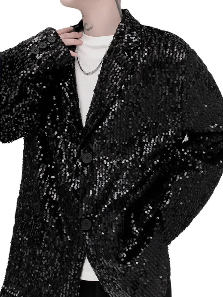 ed sequin small suit for men loose fitting Korean fashion versatile and personalized performance jacket 241218