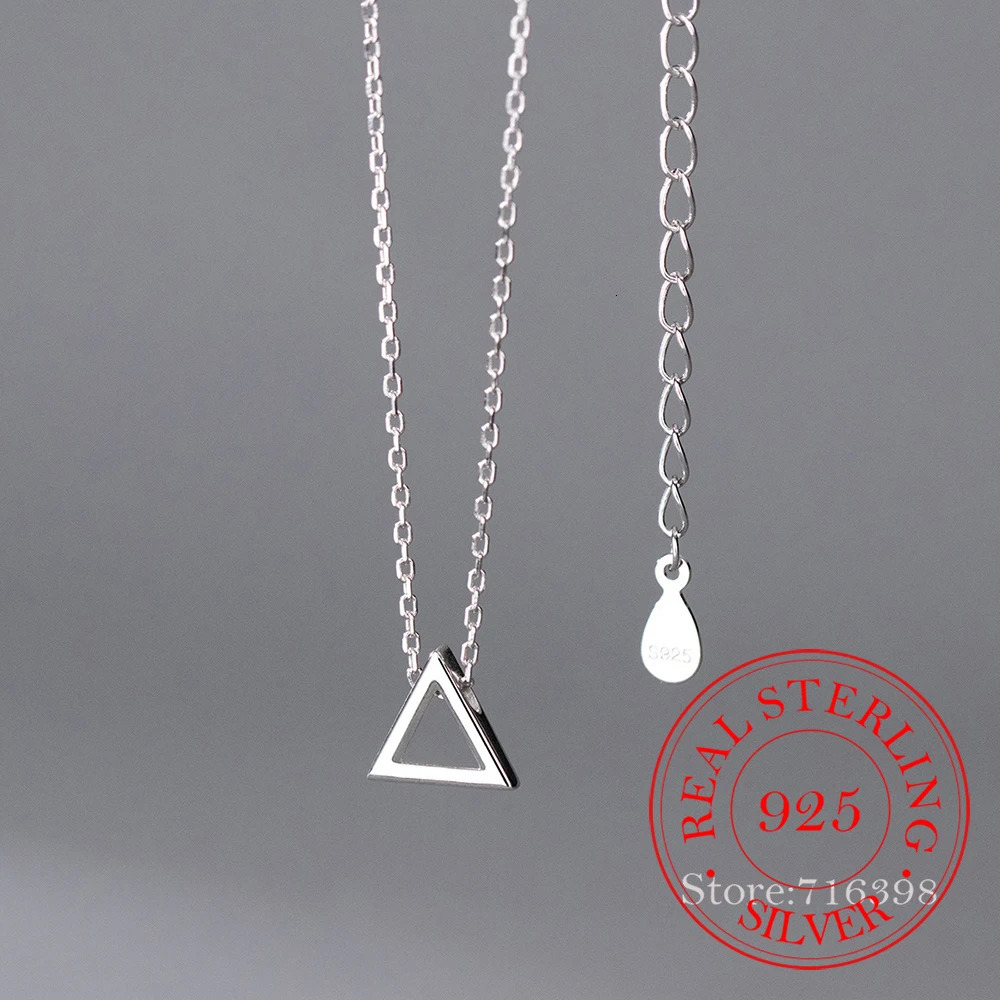 925 Sterling Silver Glossy Triangle Choker Necklace Pendant for Women Korean Geometry Charm Necklaces Wedding Party Jewelry Gift 241220