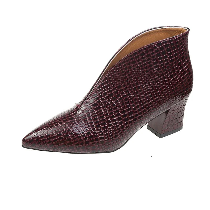 Retro Women's Ankle Boots 2024 New Pointy V-Neck Patent-Leather Women High Heels Simple Versatile Commuting Office Female Shoes