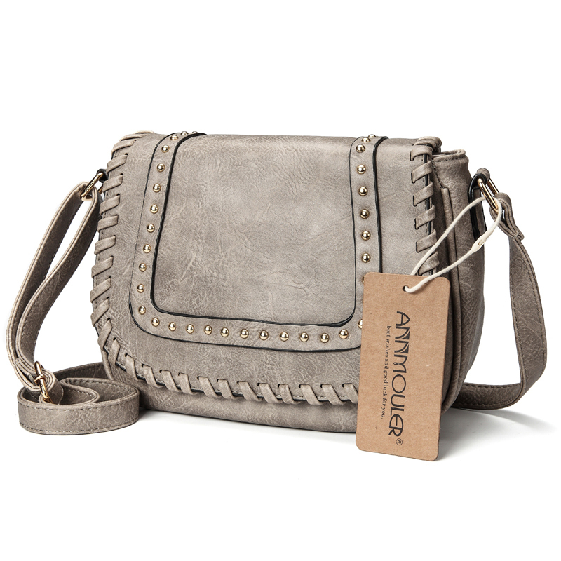 Annmouler Fashion Women Shoulder Pu Leather Crossbody Solid Color Brand Purse Small Khaki Messenger Bag For Ladies