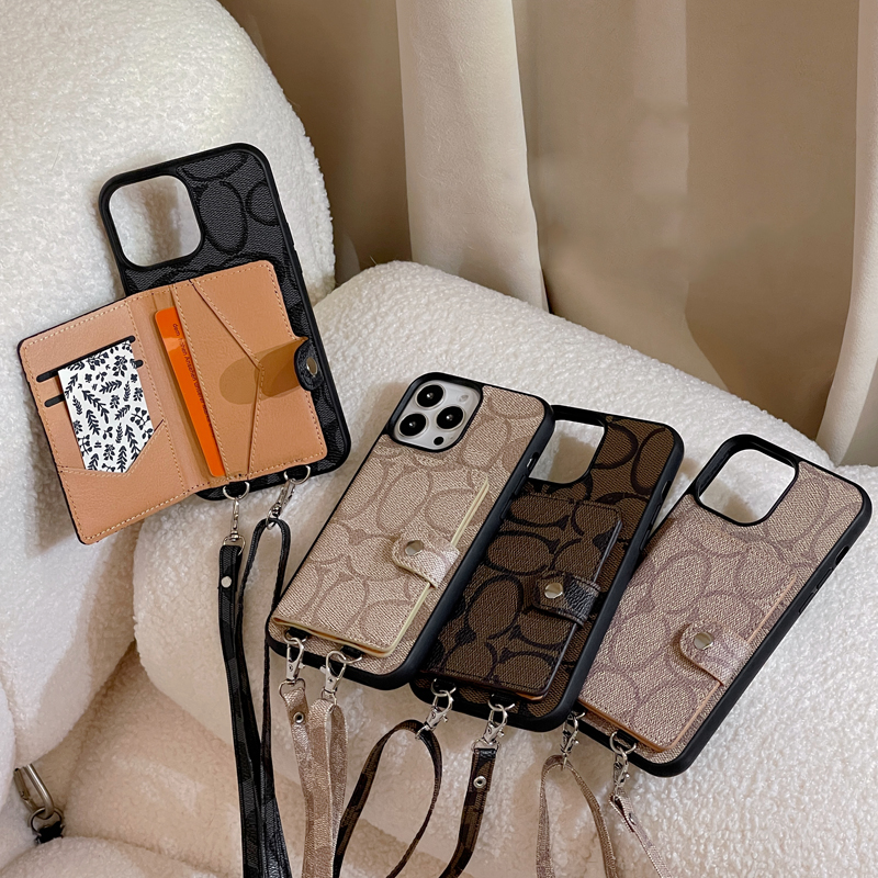 Wallet Phone Case Designer for iPhone 16 15 14 13 12 11 Pro Max XS Max 15 Plus Case Zipper Purse Card Slot Bag Holder Crossbody Straps Case Dhgate