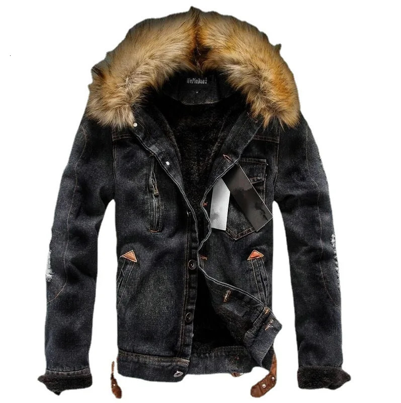 High Quality Warm Fashion Jackets Solid Color Cotton Stand-up Collar Men Denim Jacket Mens Winter Plus Jacket Casual Parka 241216