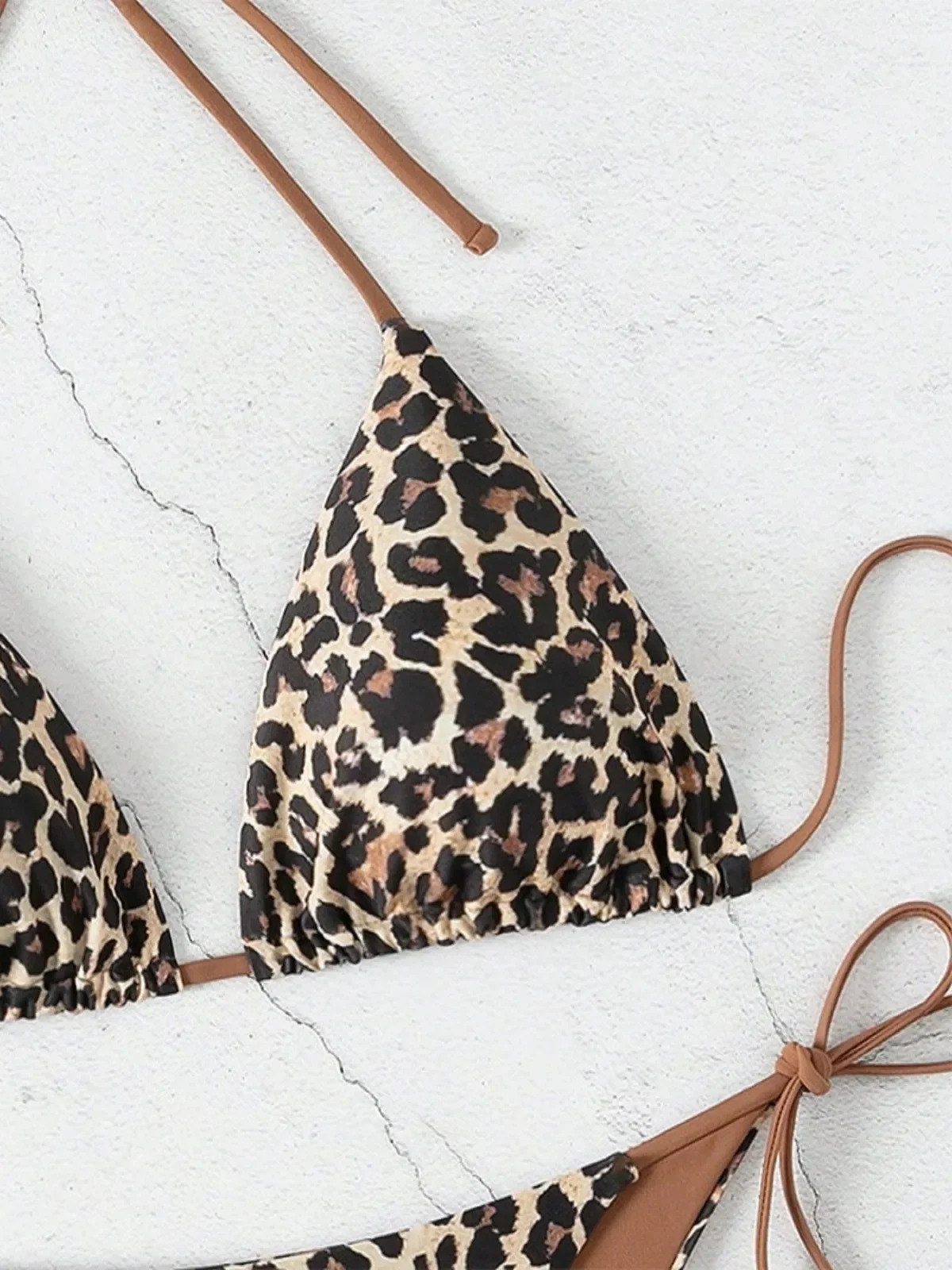 Sexy Leopard Print Two-piece Women's Swimsuit Triangle Bra Suspender Backless Bikini Designer Set Beach Vacation Lace Up Swimsuit
