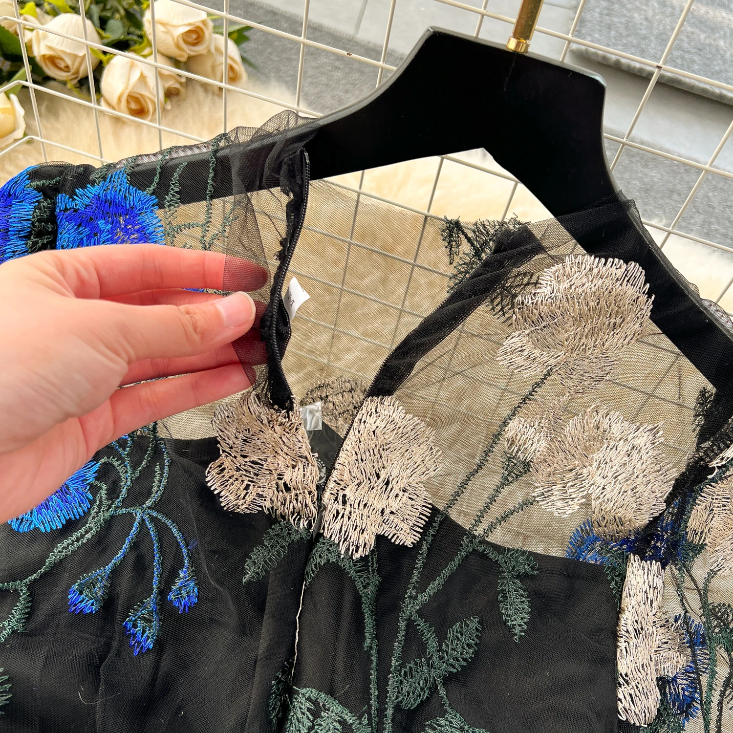 Casual Dresses Sexy Gauze Embroidery Floral Slim Long Sleeve Dress Chic Elegant Vestidos Vintage Summer Spring Women Korean Fashion Dresses 2025