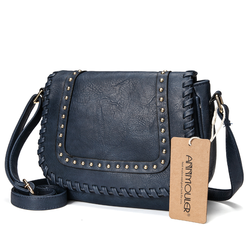 Annmouler Fashion Women Shoulder Pu Leather Crossbody Solid Color Brand Purse Small Khaki Messenger Bag For Ladies