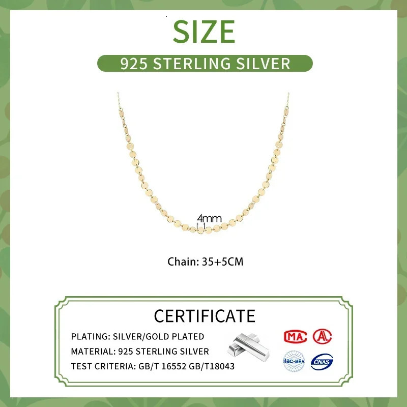 Real 925 Sterling Silver Disc Geometric Chokers Necklaces for Women Party Punk Fine Jewelry Minimalist Adjustable Accessories 241220