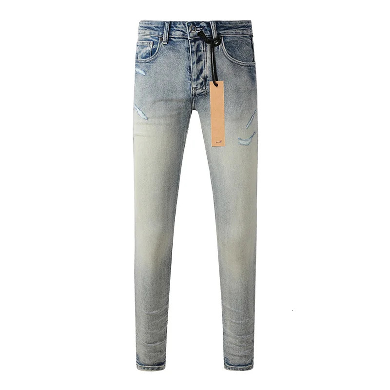 Mens Distressed Washed Light Blue High Street Skinny High Quality Ripped Jeans 241219