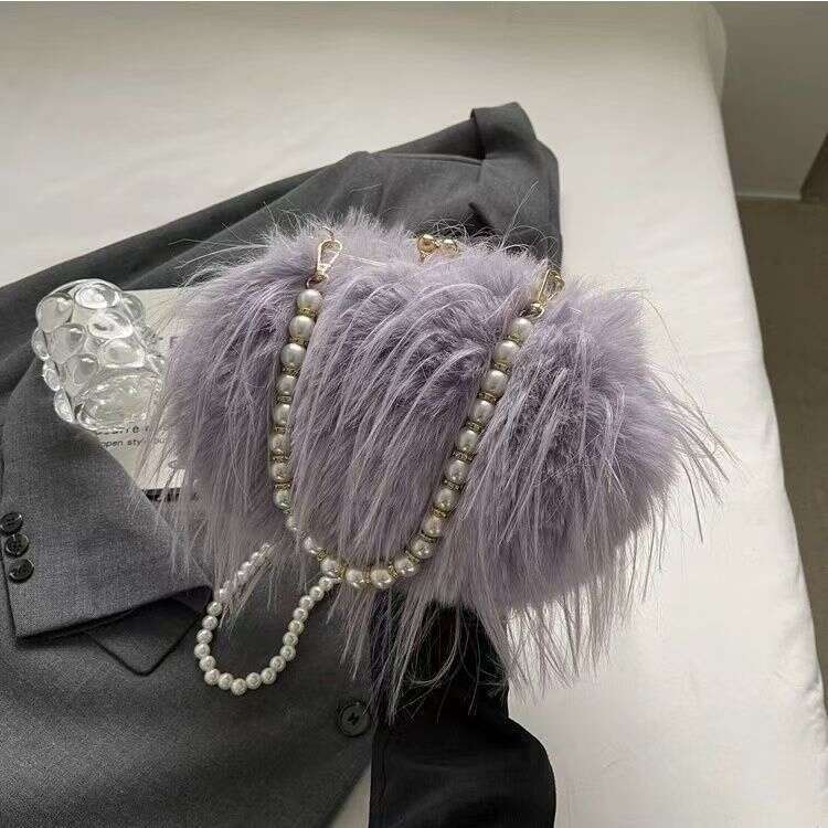 Pearl Chain Tassel Plush Handbag Versatile Single Shoulder Crossbody Bag