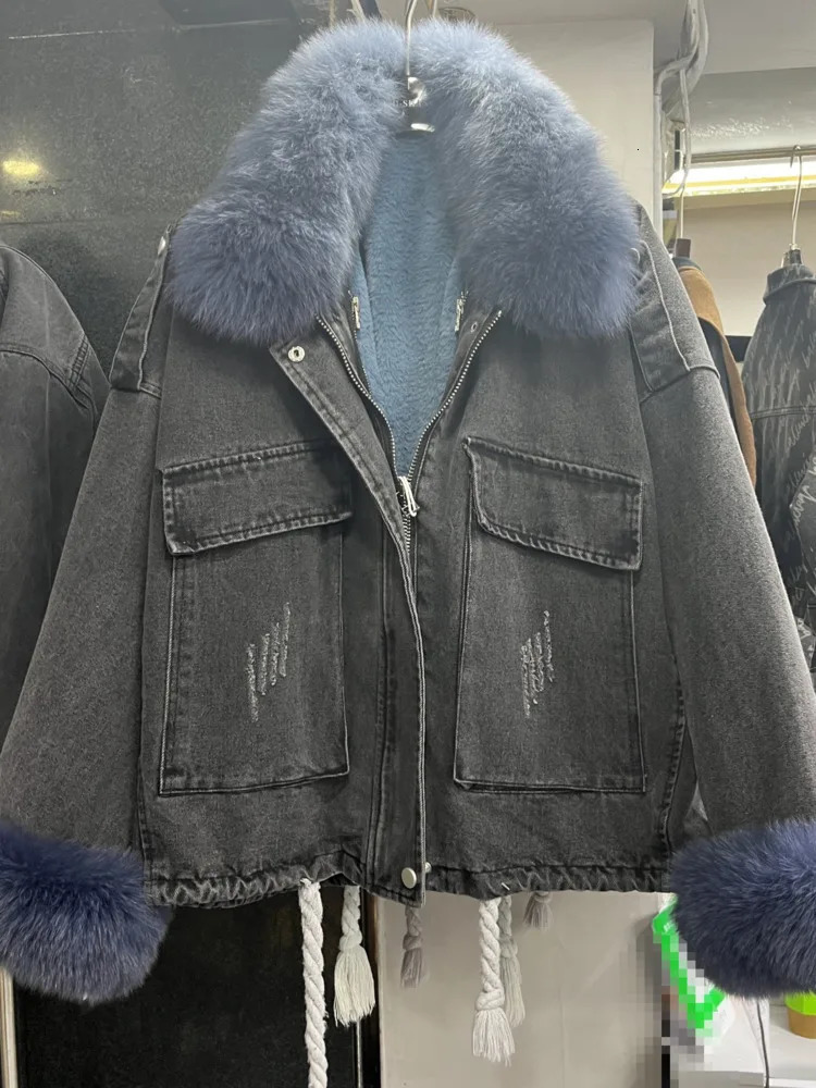 DFDG Autumn And Winter Simple And Fashionable Zipper Fur With Thick Velvet Detachable Denim Jacket For Women 241217