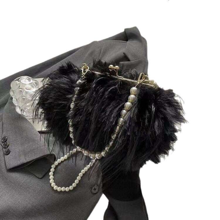 Pearl Chain Tassel Plush Handbag Versatile Single Shoulder Crossbody Bag