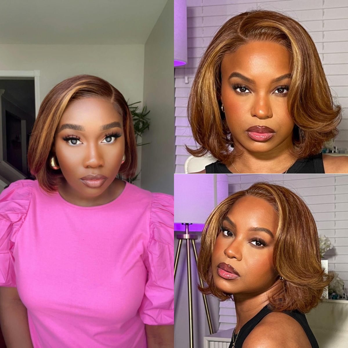4/27 Highlight 4X4 Body Wave Glueless Closure Blonde Short Human Hair Wigs Bob Wig