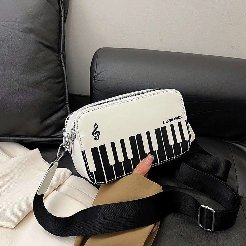 2024 new fashionable contrasting color square for women sweet piano notes small shoulder hand-held women's bag