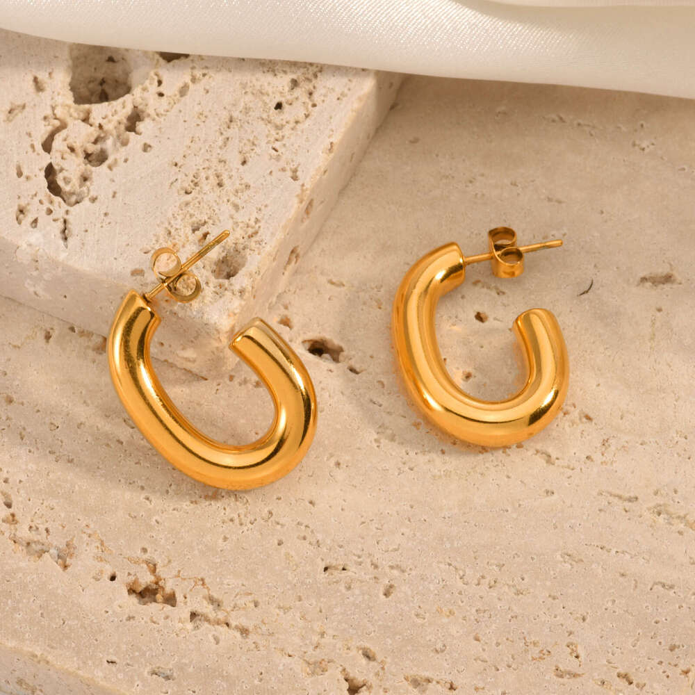 small and exquisite three thread cshaped womens titanium steel plated gold simple corrugated earrings fried dough twists type jewelry