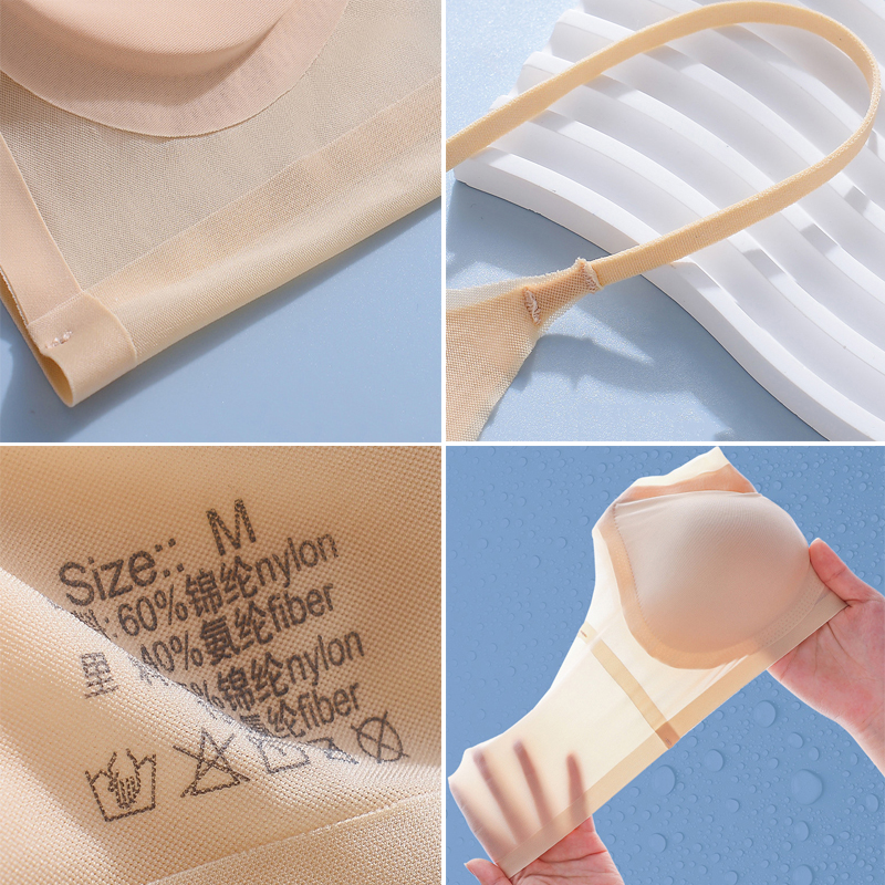 Ultra-thin Ice Silk Padded Bra Seamless Underwear Women's Thin Section Sling Beautiful Back Vest Tops Big Chest Small Sleep Bra
