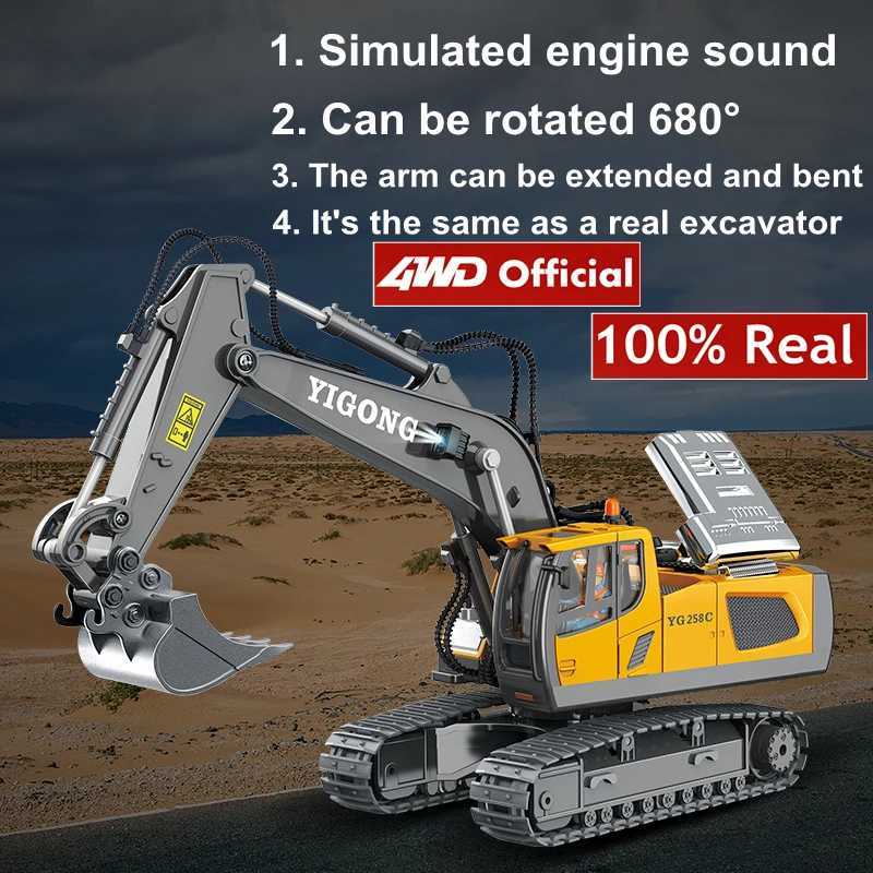 4WD Remote Control Excavator Dump Truck Crler Bulldozer RC Model Car Toy Alloy Simulation Construction Vehicle Gifts for KidsXJ241221