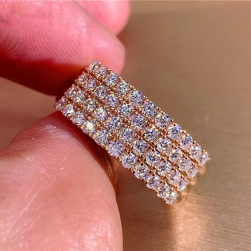 Ins Sparkling Wedding Rings Gorgeous Luxury Jewelry 925 Sterling Silver Rose Gold Fill Pave White 5A Cubic Zircon CZ Diamond Party Eternity Women Enga
