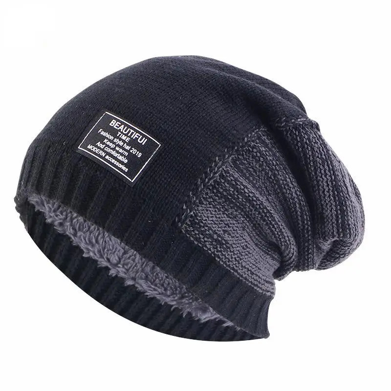 Winter Keepwarm Unisex Dual Color Knitted Velvet Inner Lining Skullcap 241214