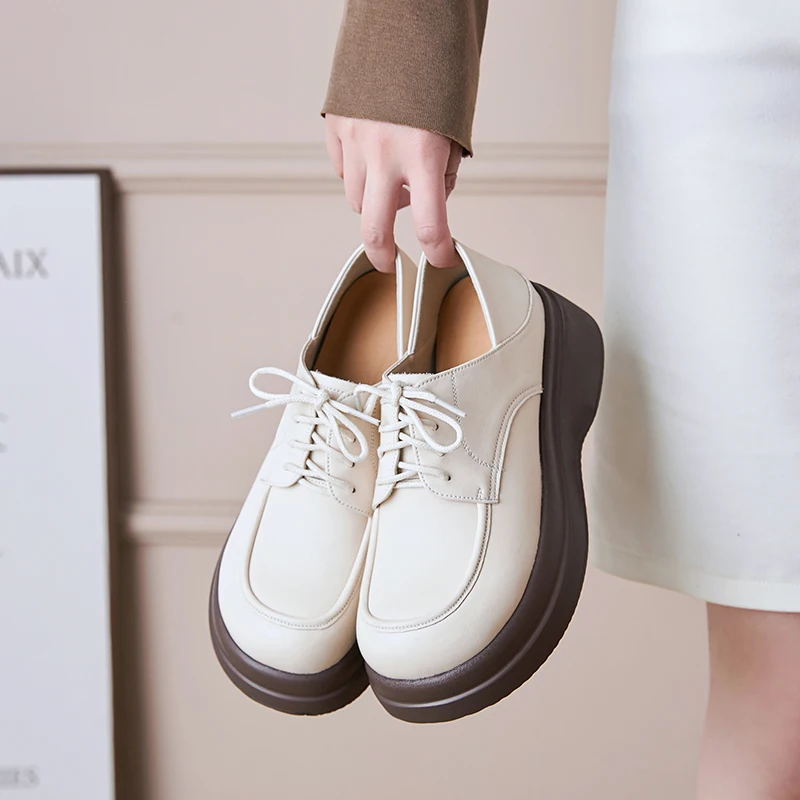 AIYUQI Loafers Female Genuine Leather Spring Platform Ladies Shoes Large Size Lace-up Strap Women's Shoes