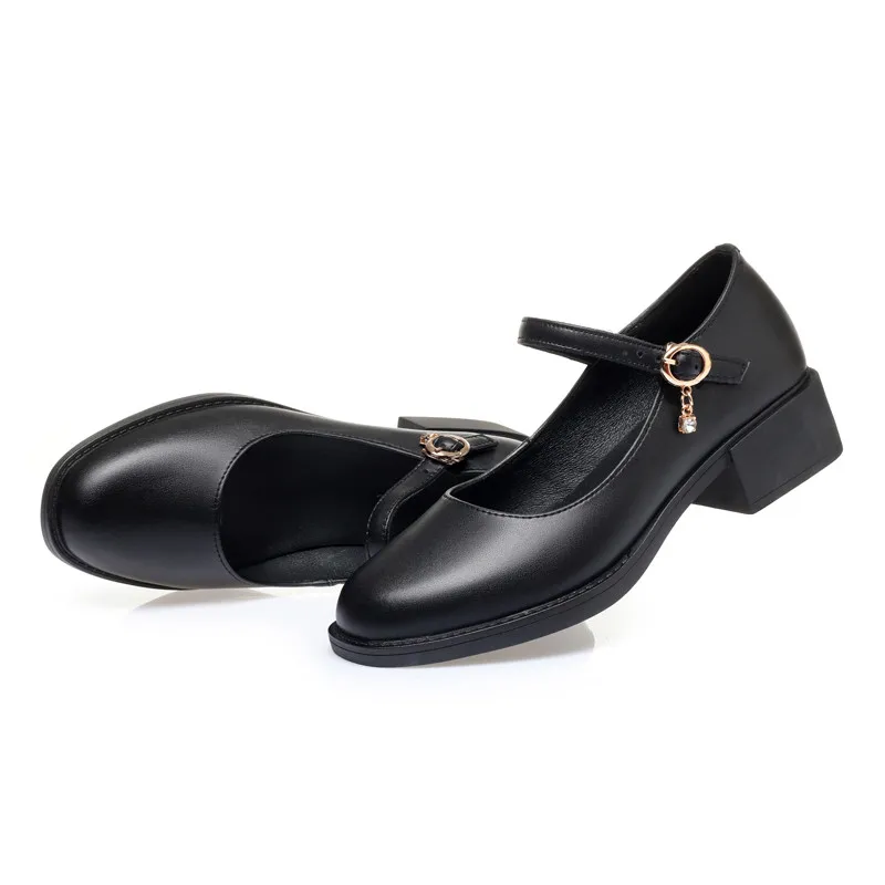 AIYUQI Women's Shoes Genuine Leather Mid-heel Mary Jane Shoes Women Shiny Fashion Large Size Ladies Office Shoes