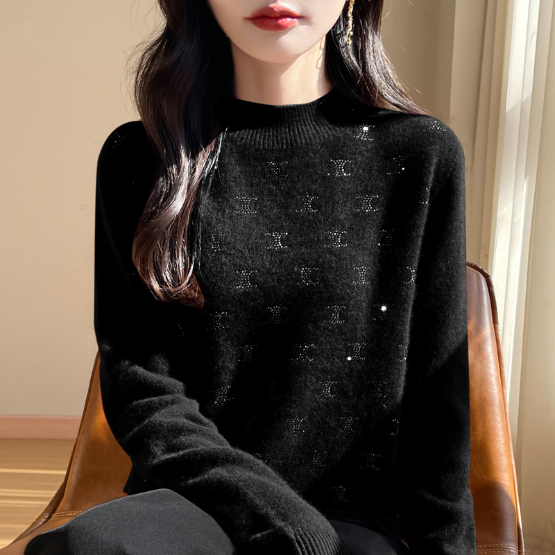Women's Autumn/Winter New Cashmere Half Height Tie Dia Letter Hoodie Warm High Quality Casual100% Australianwool