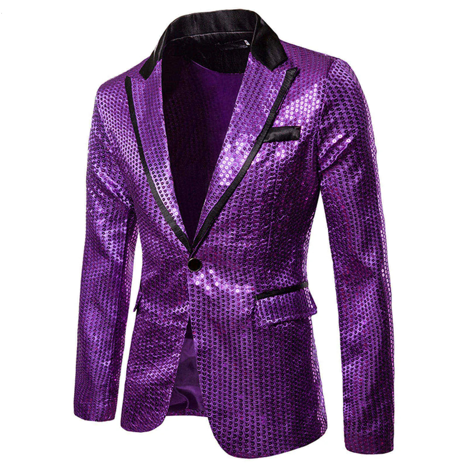 Fashionable Mens Luxurious Sequin Suit Jacket Color Blocking Collar Casual Single Button Blazer Coats Charm Clothing 241218