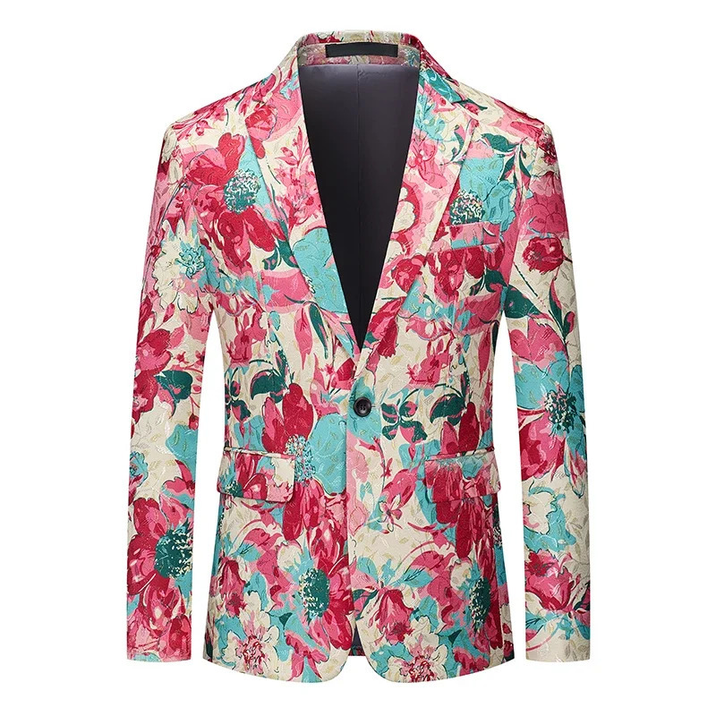 Men Jacquard Suit Fashion y Party Stage Wedding Dress Coats Red Slim Fit Blazer Jacket 241218