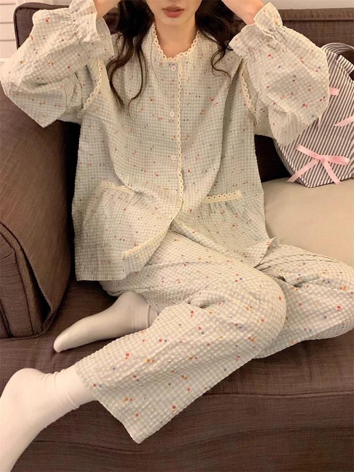 Womens Pajamas Autumn Spring Long Sleeve Soft Sleepwear Set Bear cartoon pyjama Woman Home Nightwear Set Cardigan 241217