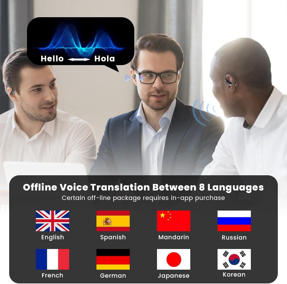 AI Two Way Language Translator Earbuds Real Time Translation Earphone with 144 Languages Supported, ANC Noise Cancelling, Wireless Open Ear Headphones