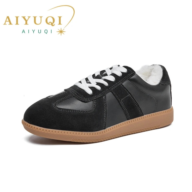 Winter Sneakers Women Genuine Leather Women German Training Shoes Non-slip Sneakers For Women Large Size Velvet Sneakers Female 241213