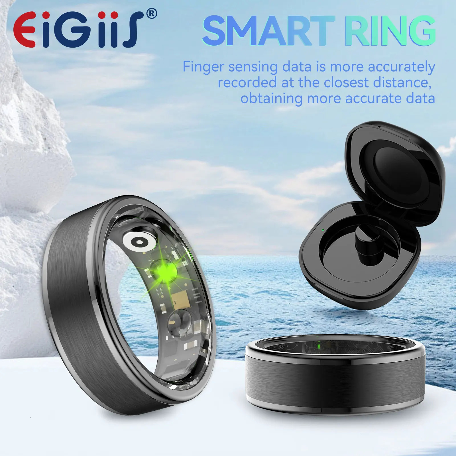 EIGIIS Smart Ring Men Women Blood Heart Rate Monitor5ATM Waterproof Bluetooth-Compatible5.0 for Android IOS Multi-sport Mode 241220