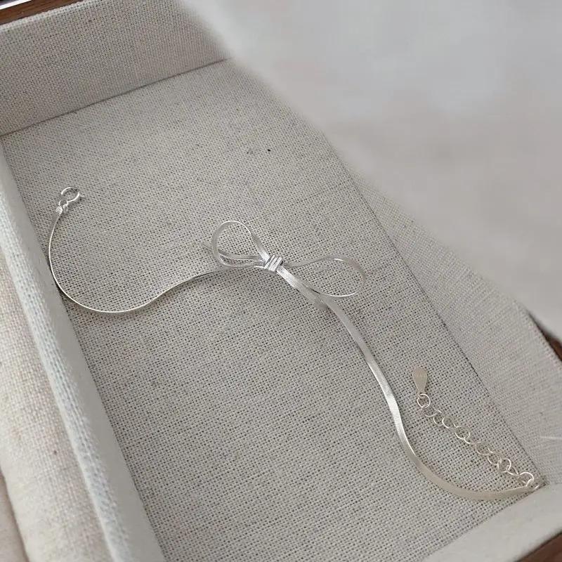 925 Sterling Silver Bowknot Shiny Chain Link Bracelets For Women Girl Cute Chic Sparkling Bracelet Party Gift 241220