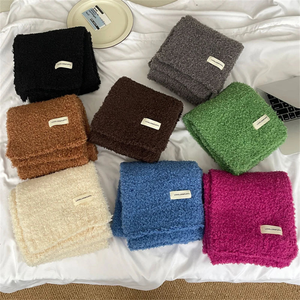 Korean Soft Teddy Velvet Scarf Women Winter Warm Comfortable Scarf High Quality Solid Color Label Shawl Girls Cashmere Muffler 241220