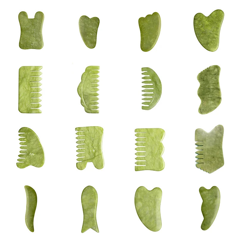 Natural Green Xiuyu Gua Sha Board Jade Stone Massager For SPA Acupuncture Body Scraping Gouache Scraper Beauty Tool 241213