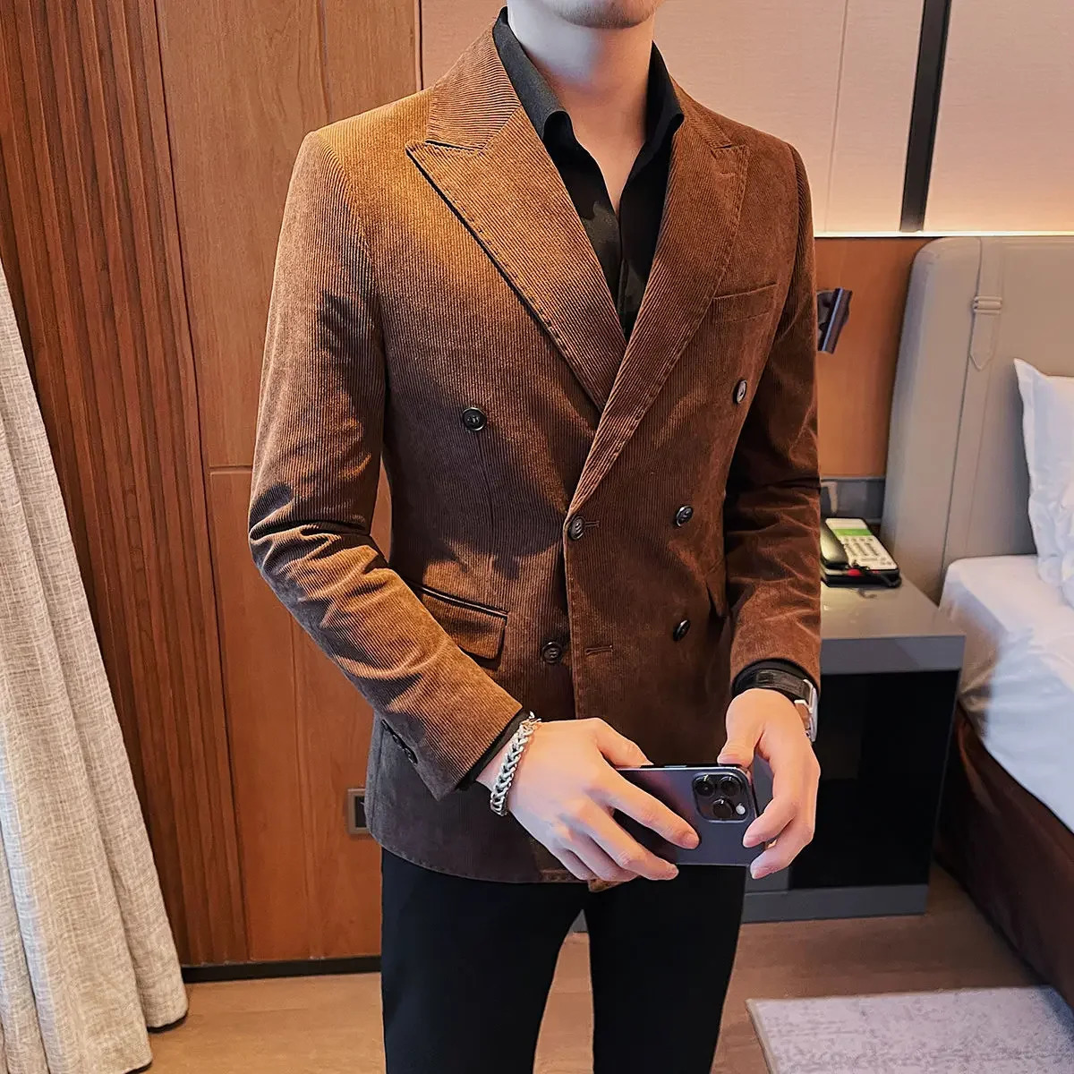 Man Corduroy Suits and Blazers Thin Jacket for Men Slim Fit Double Breasted Simple Single Models Classic Original Menswear Coats 241218