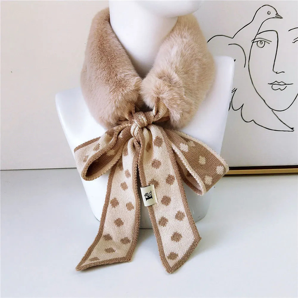 Winter Thick Warm Faux Rabbit Fur Neck Collar Scarf Neckerchief Women Houndstooth Knitted Scarfs for Ladies D195 241220