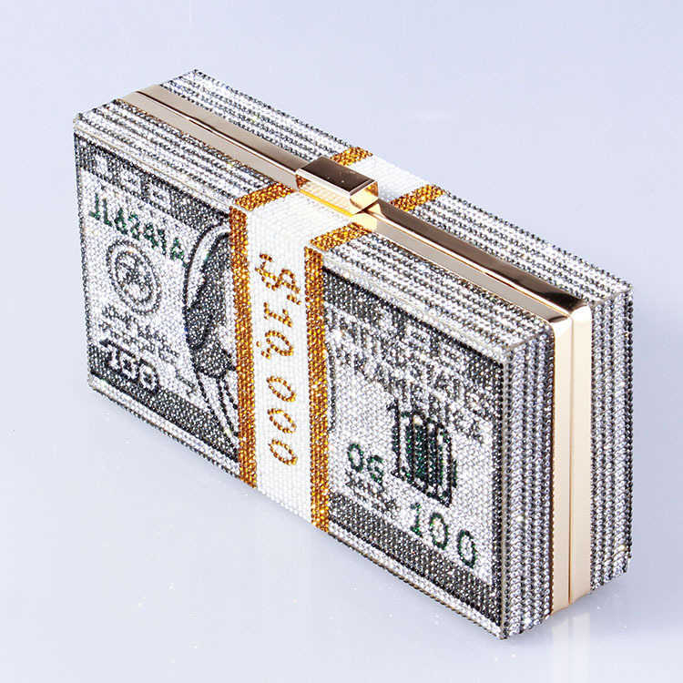 Us Dollar Bag New Full Diamond Us Dollar Dinner Bag Clutch Bag Womens Dress Hand Bag Evening Bag Womens Tote Bags 240920