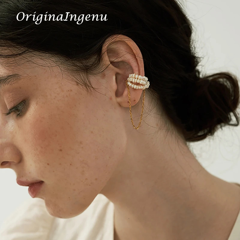 14K Gold Filled Ear Cuff Natural Pearl Jewelry Handmade Magnetic Buckle Earrings Vintage Accessories Tarnish Resist Earrings 241220
